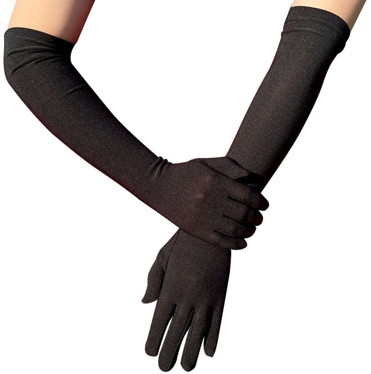 Solidchoice - Vrouwen Lange Avondhandschoenen - Milk Silk Opera Danshandschoenen in Zwart