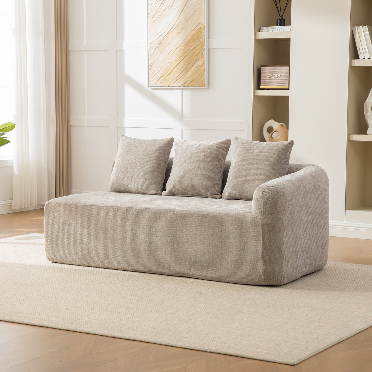 Modulaire Bank - Chenille 3-Zits Cloud Sofa Zonder Montage - Zachte Lounge Bank Met 30D Schuim, Diepe Zit En Compressieverpakking - Comfortabele Woonkamerbank Grijs