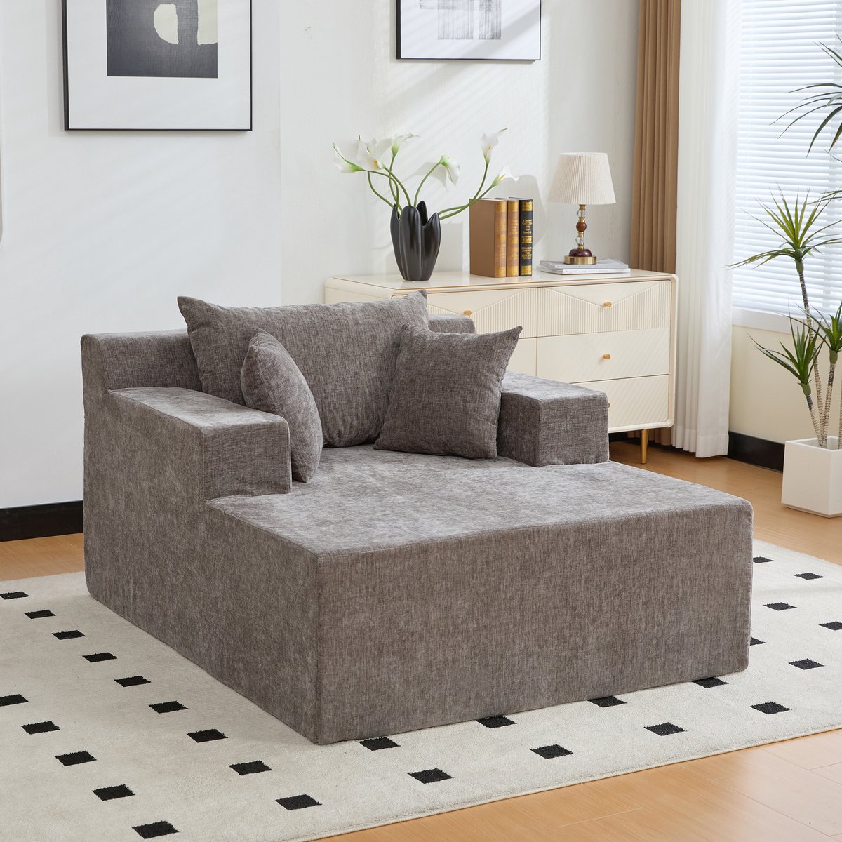 Modulaire Fauteuil - Chenille Cloud Lounge Stoel Met Frameloos Design, 30D Schuimvulling En Antislip Bodem - Zachte Relaxstoel Zonder Montage Voor Woonkamer, Slaapkamer En Kantoor - Grijs