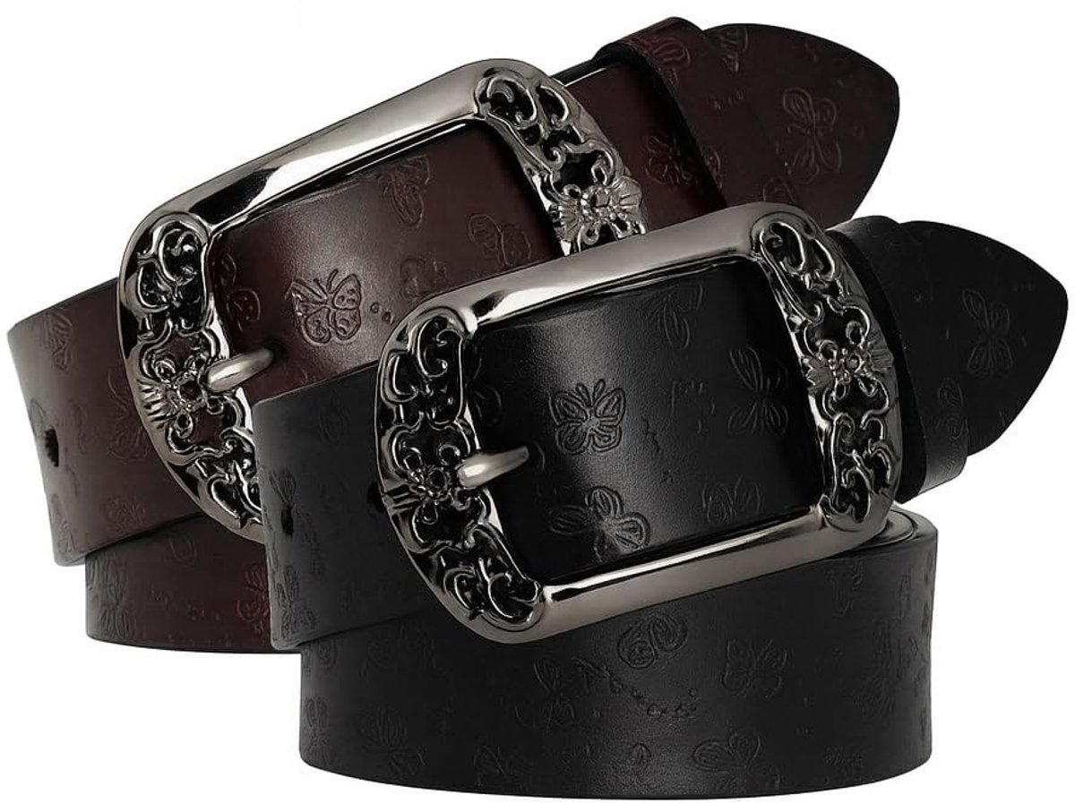 Solidchoice - Set van 2 Dames Leren Riemen in Zwart en Bruin