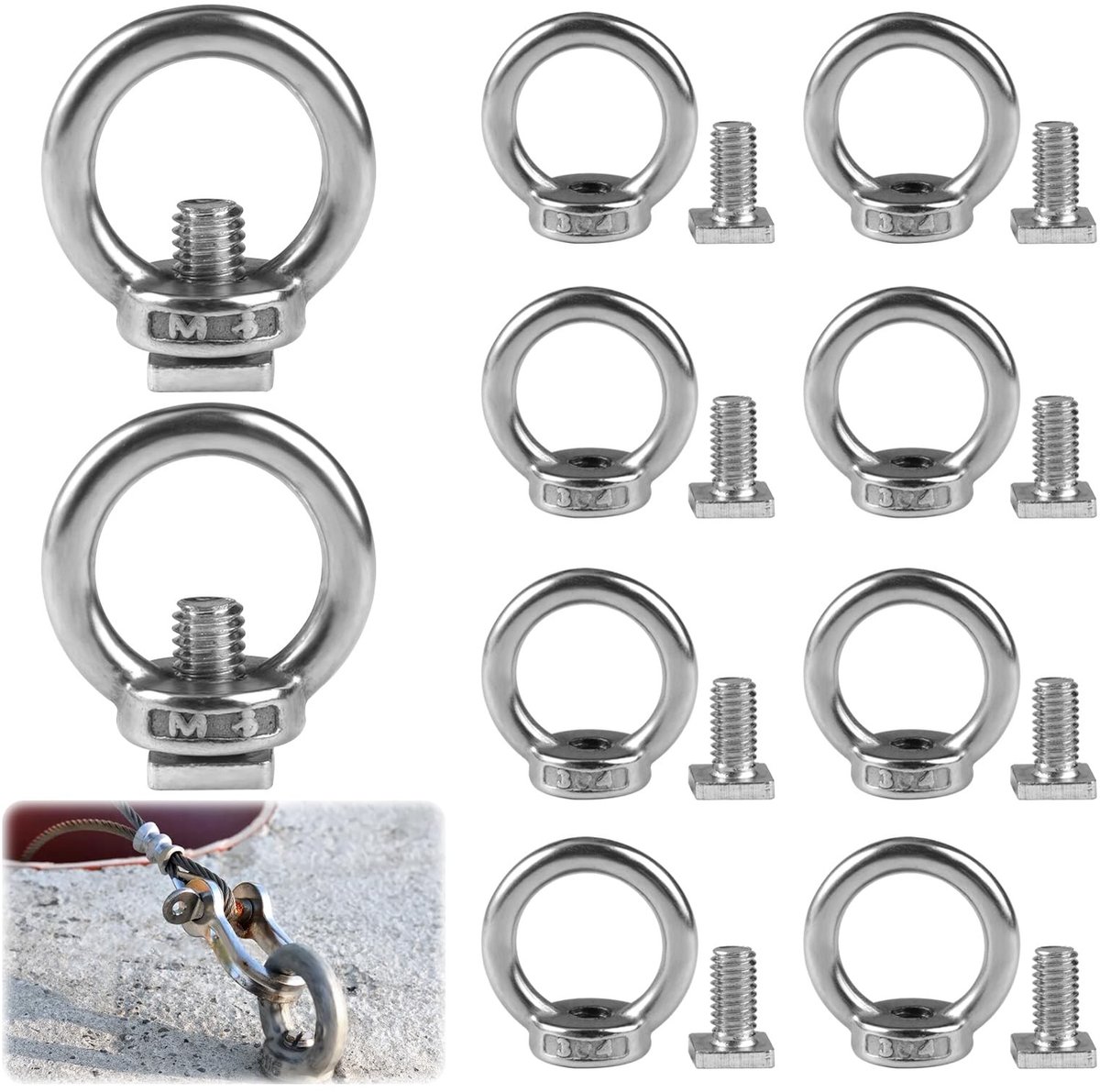Solidchoice - Set van 10 Oogmoeren met Vierkante Schroeven M6 van RVS