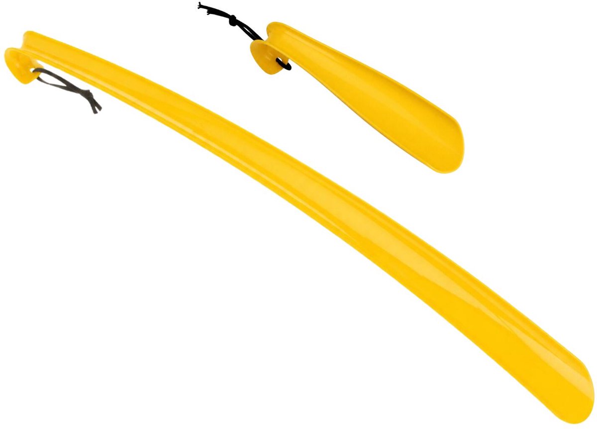 Shoe Solutions Schoenlepels set - 18 en 57 cm - kunststof - geel - met haak - schoenen instaphulp