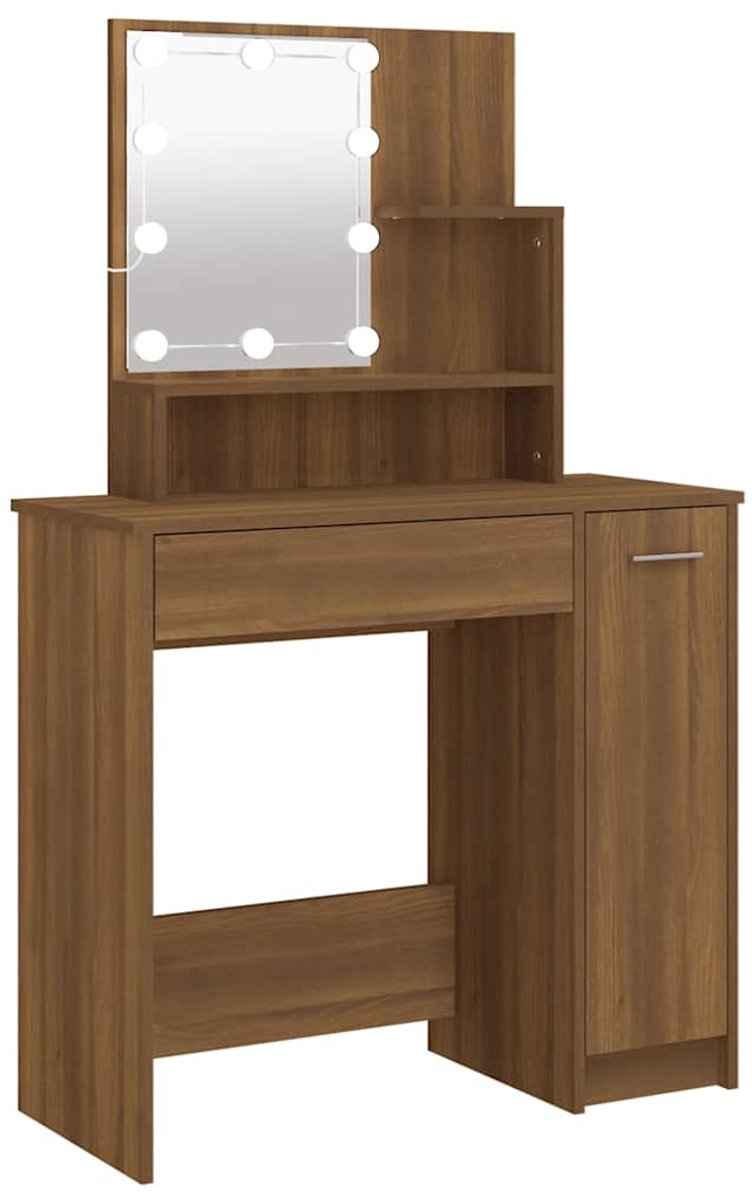 vidaXL Kaptafel - met - LED-verlichting - 86,5x35x136 - cm - bruin - eikenkleur bruineiken