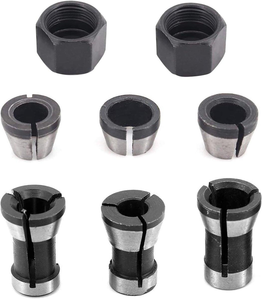 Router Spantangkop - 6 stuks Koolstofstaal Houtbewerking Frezen Chuck Adapter voor Graveren en Trimmen Machine Tool - 6.35mm en 8mm