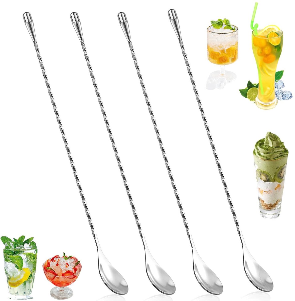 Solidchoice - Set van 4 Lange RVS Cocktaillepels