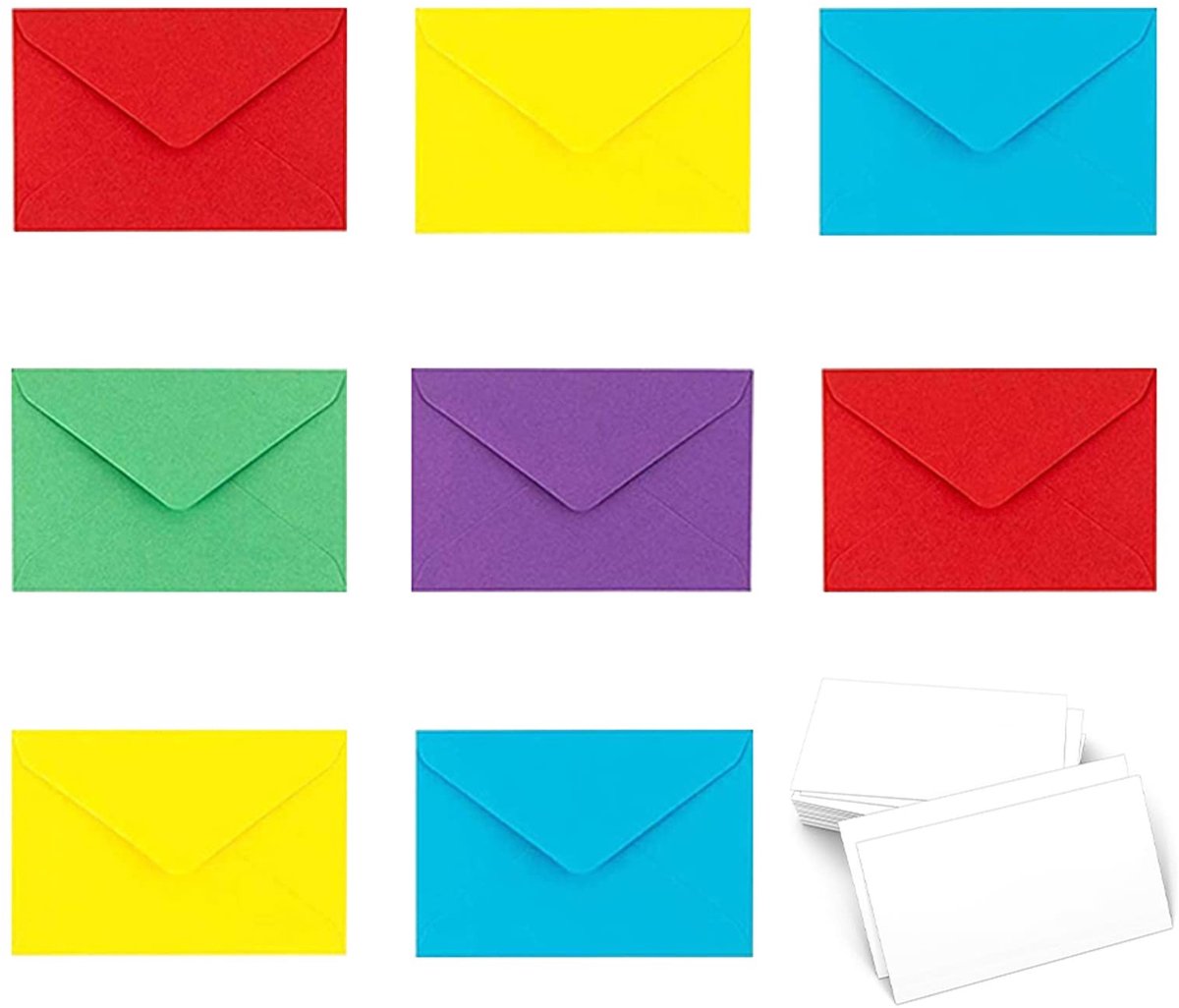 Solidchoice - Set van 50 Kleurrijke Mini-Enveloppen met Witte Kaarten