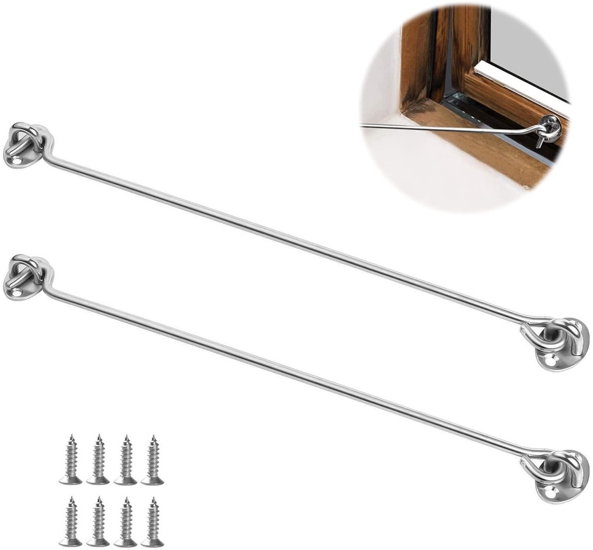 Solidchoice - Cabinehaken - Roestvrij staal - 2 stuks - Vintage - Stormhaken - Oogdeur grendel - Voor ramen en deuren - Zilverkleurig