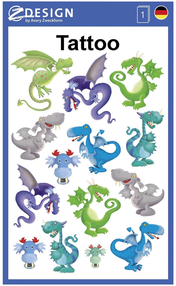 Solidchoice - Kindertattoos voor Jongens Draak, 16 stuks