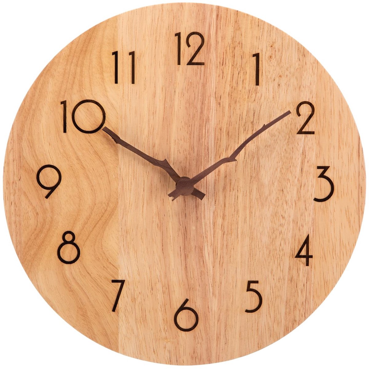 Solidchoice - Houten Wandklok Eikenhout - Stille Quartz Klok 12 Inch voor Thuis en Kantoor