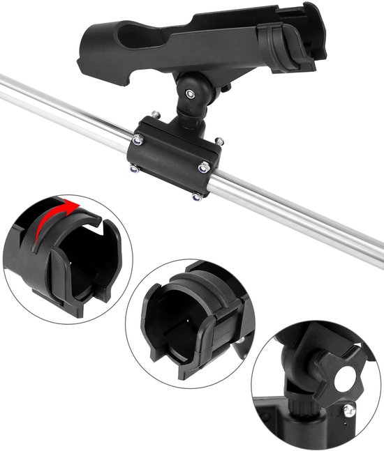 Set van 2 hengelsteunen voor boten - Draaibare visstoel - Bootsteun - Hengelhouder - Eenvoudige installatie - Stevig en duurzaam - 360° draaibaar - Geschikt voor boten en kajaks - Nylon - Zwart — afbeelding 2