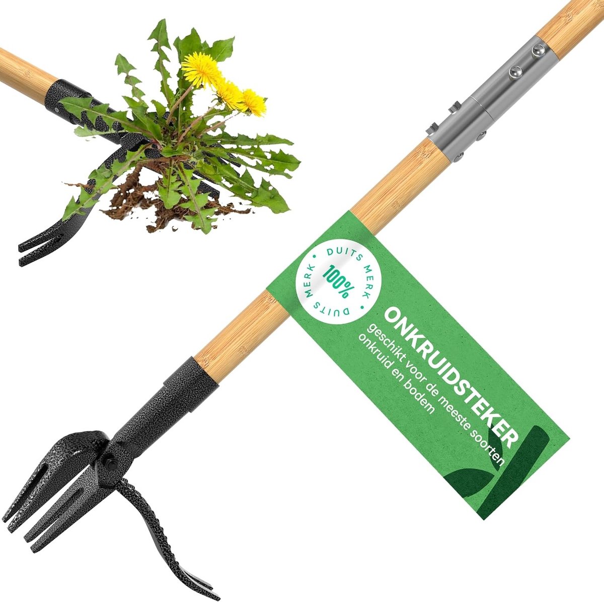 Onkruidsteker - Bamboe - 112 cm - Ergonomische Onkruidverwijderaar met 4 Klauwen - Voor Tuinliefhebbers