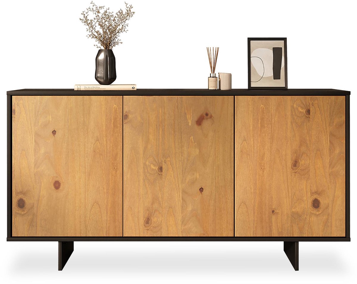 ARTO-dressoir met 3 deuren – zwart/eiken afwerking