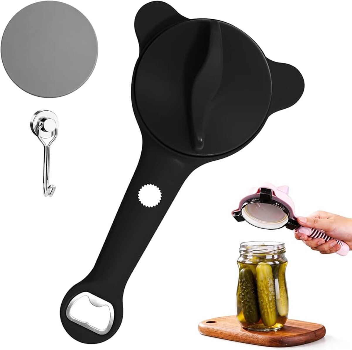 4 in 1 Blikopener Glasopener Dekselopener Zwart