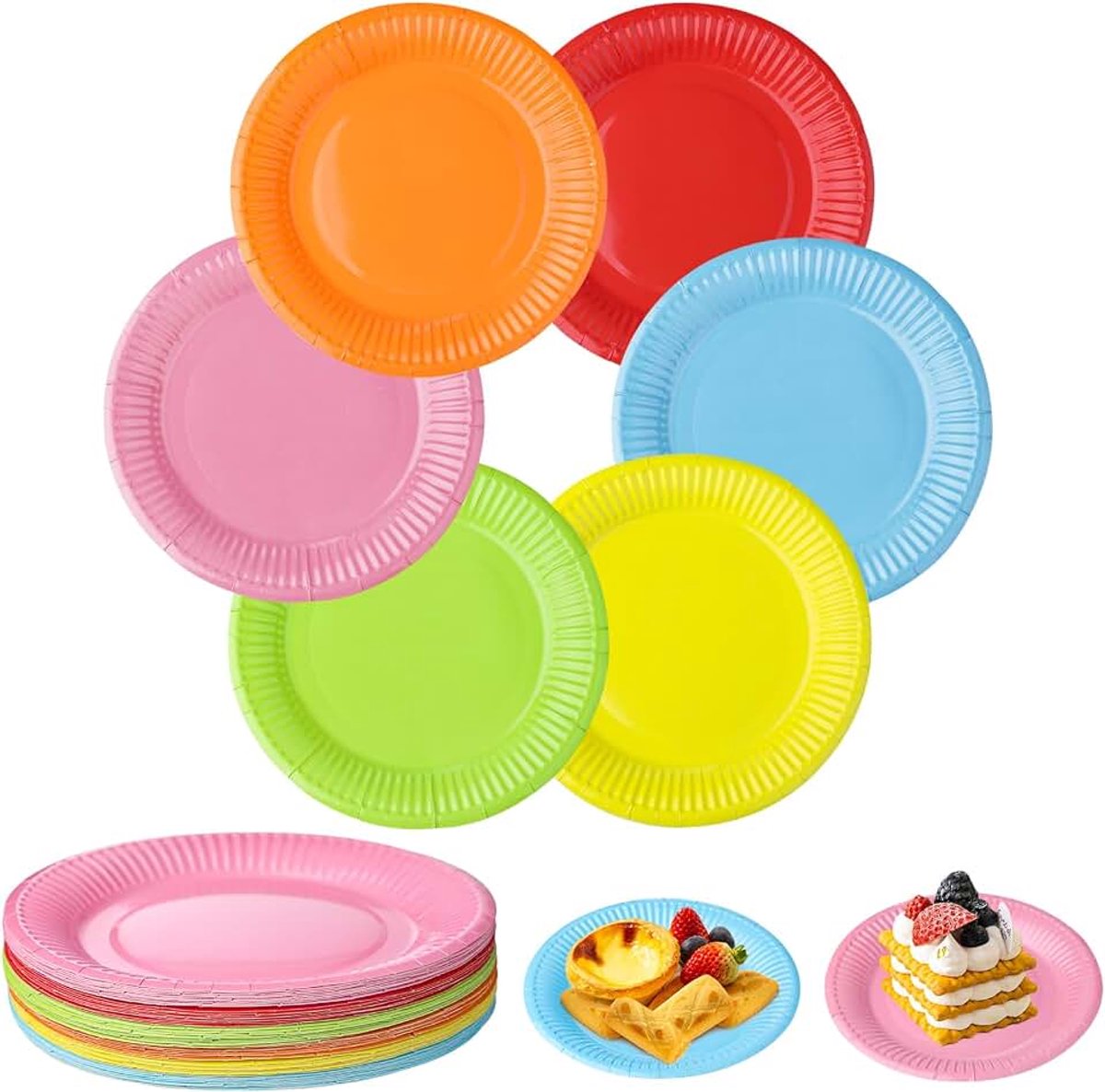 Borden, verjaardagsborden, 7 inch papieren feestborden voor diner en dessert, gebruik voor bruiloft, verjaardag, picknick, doe-het-zelf (ronde randen)