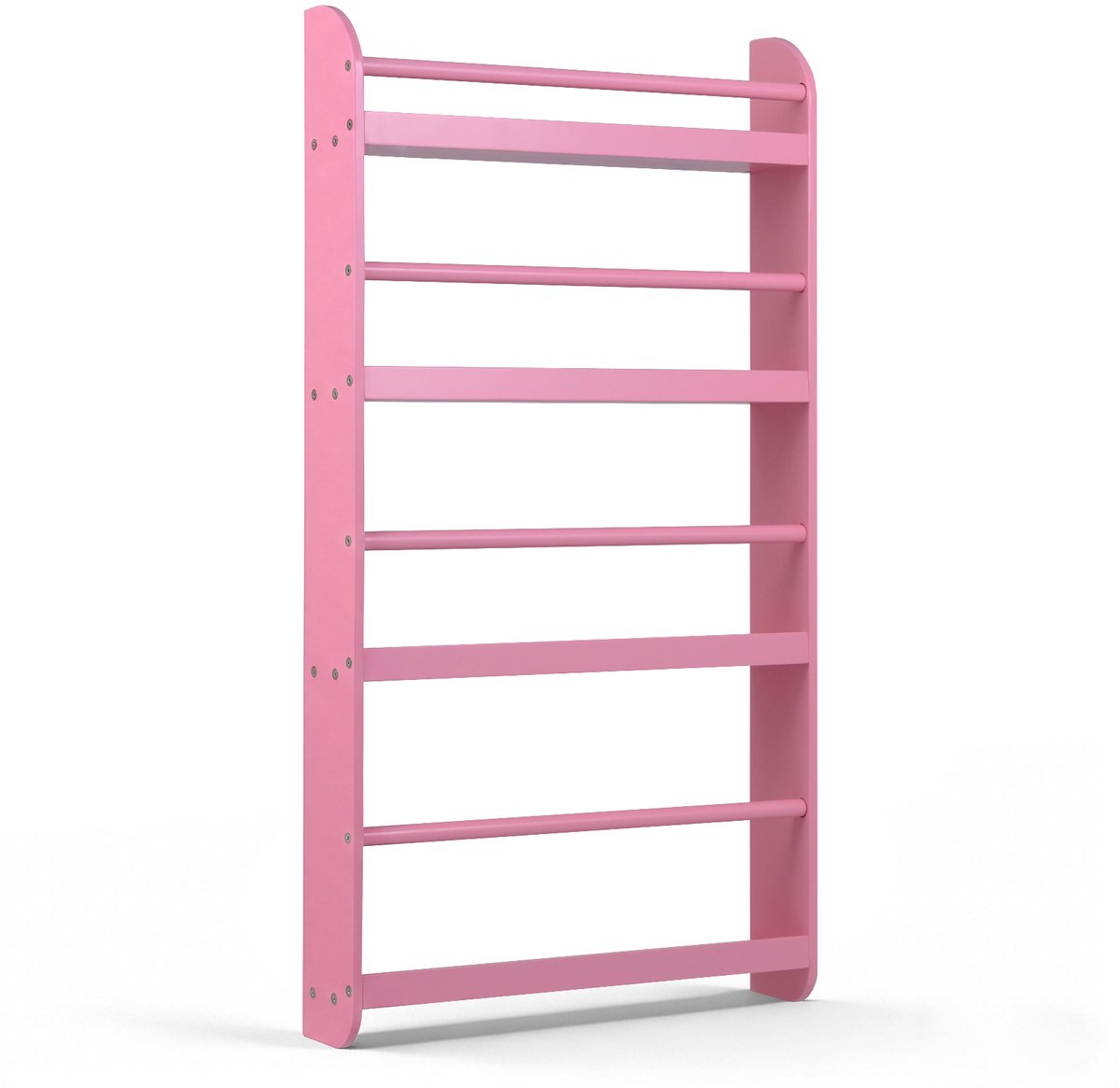 COSTWAY Boekenplank voor Kinderen, Kinderplank met 4 Legplanken, Wandplank van Hout voor Speelgoed & Boeken, Smalle Montessori Opbergplank voor Kinderkamer, Leeshoek, 56 x 12 x 107 cm (Roze)