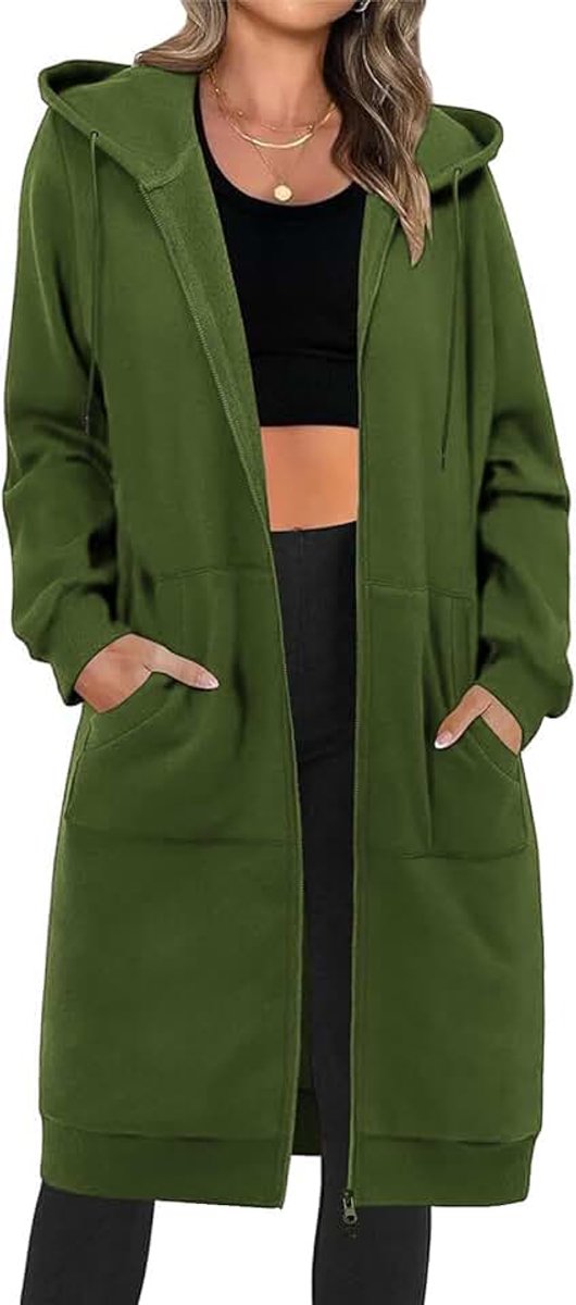 Damestrui met capuchon, grote fleece hoodie met ritssluiting, lange jas, damestrui, lange mouwen, casual, los, sweatshirt, herfst, winter