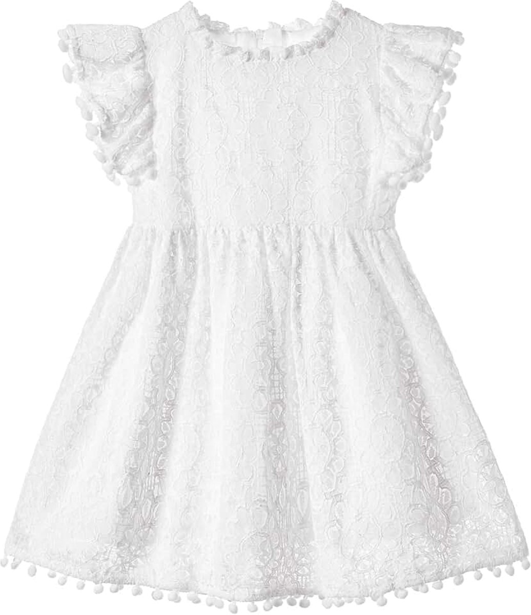 Prinsessenjurk voor kleine kinderen, vintage, pompon, platte mouwen, feestjurk
