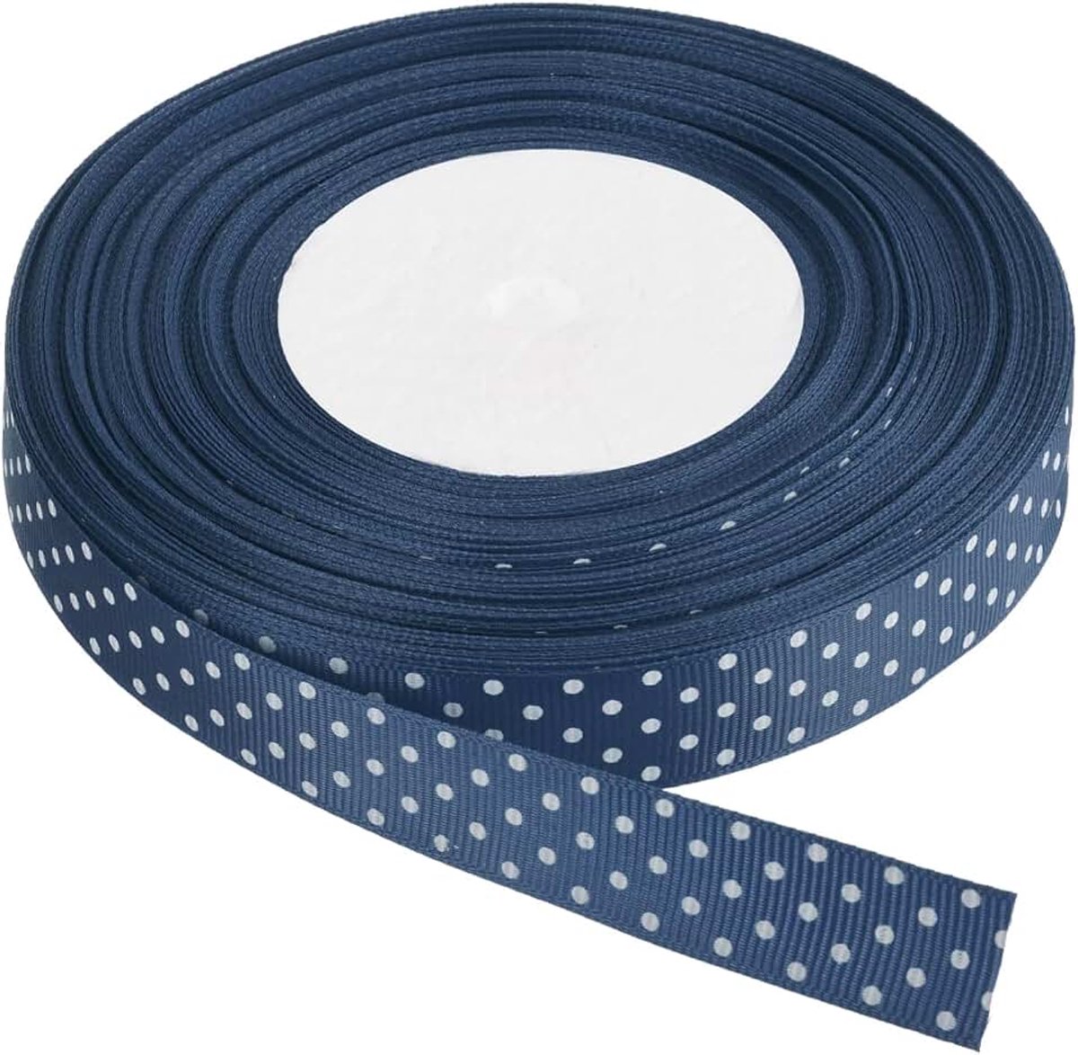 Ripsbanden 46 m x 2 cm donkerblauw met witte stippen lint decoratie voor kunsthandwerk geschenkverpakking bruiloft DIY handgemaakt