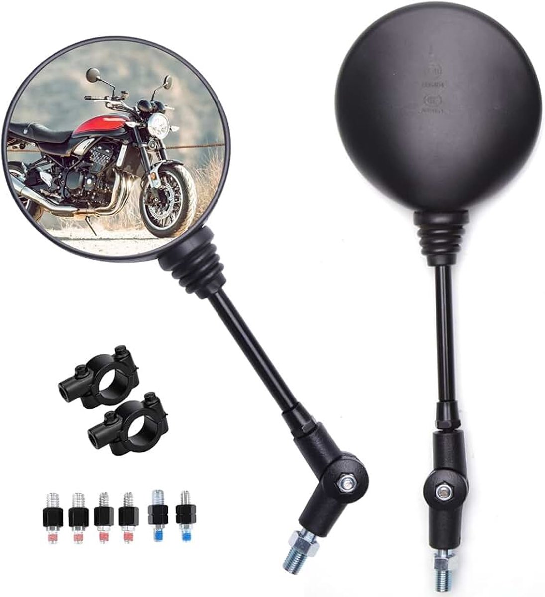 Achteruitkijkspiegel voor motorfiets, universeel, 7/8 inch, 22 mm, inklapbaar, met M10 M8-schroefdraad, voor street bike, sport, scooter, ATV, quad, cruiser, cafe racer