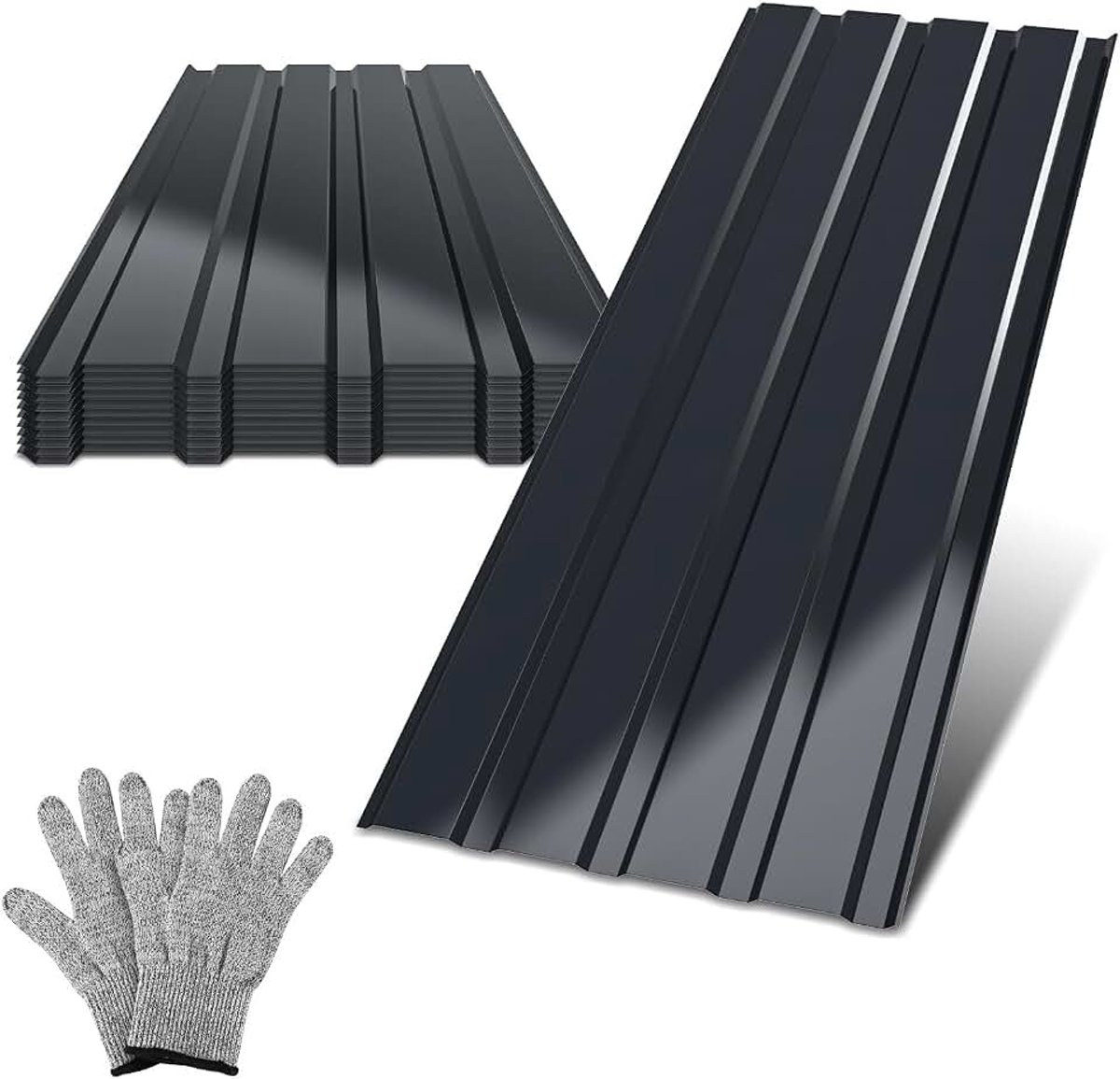 Trapeziumplaat, 12 stuks, 129 cm x 46 cm, 7 m² golfplaten, dakplaten, weerbestendig, roestbestendig, verzinkt staal, 0,25 mm, incl. montagehandschoenen, antraciet