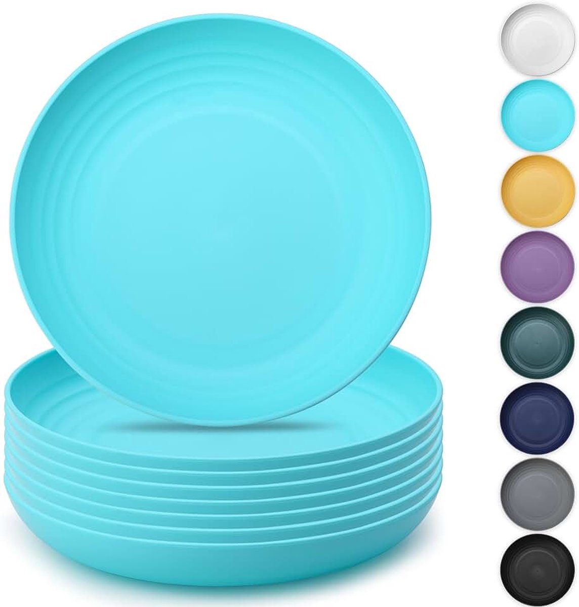 Grote diepe plastic borden 8 stuks, 9 Inch diner borden, onbreekbaar en herbruikbare lichtgewicht diner borden Pasta en Dumpling kom magnetron veilig