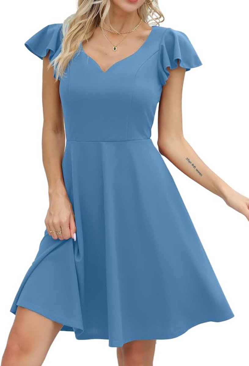 Cocktailjurk voor dames, vintage, mini-jurk, kort, A-lijn, hartuitsnijding