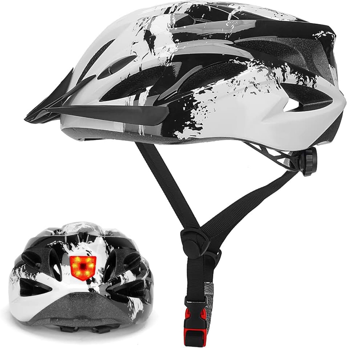 Fietshelm voor heren en dames, fietshelm met licht voor unisex volwassen fietshelm ademend mountainbiken helm verstelbare racefiets helm 57-62cm
