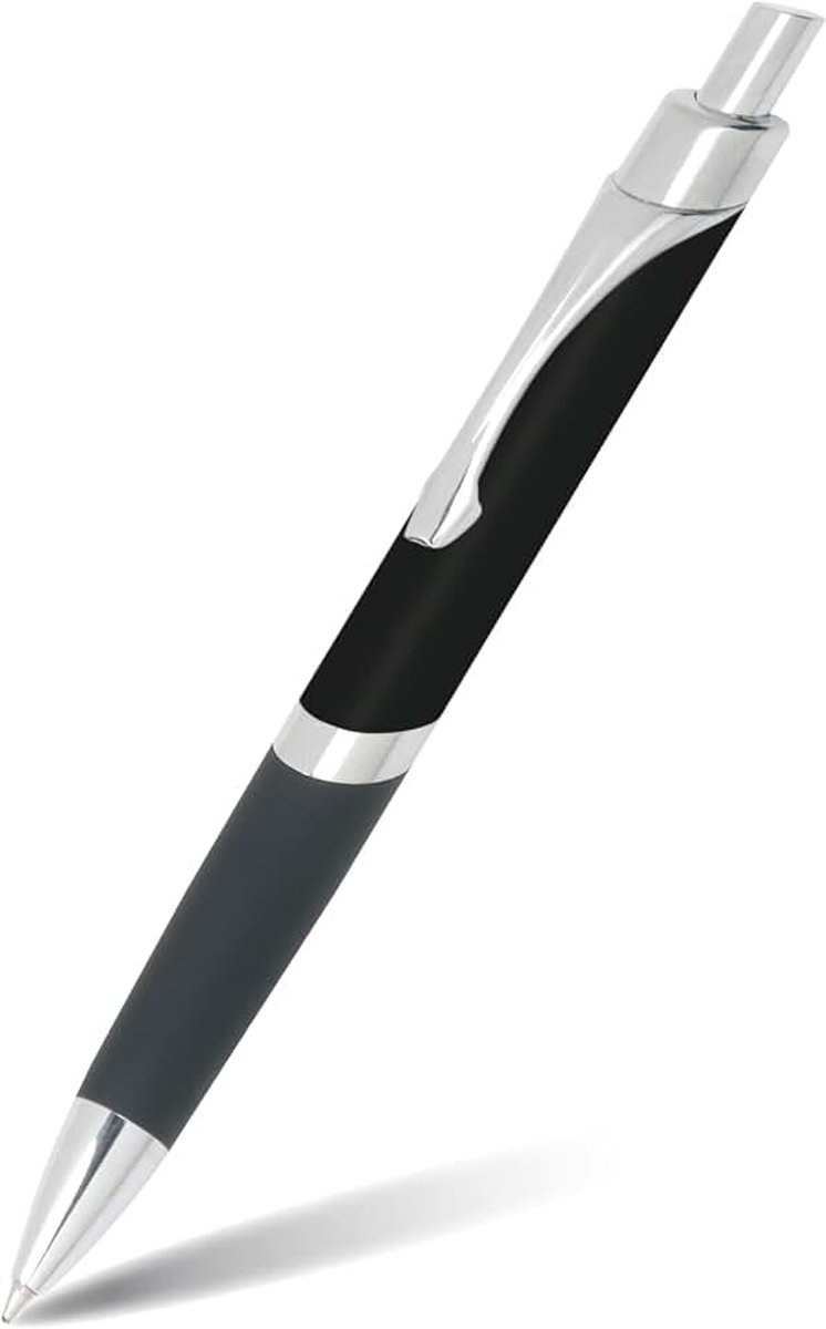 Balpen Sporty zwart, aluminium, intrekbaar, internationale vulling met grote capaciteit, onuitwisbaar, zwart lettertype, metalen clip