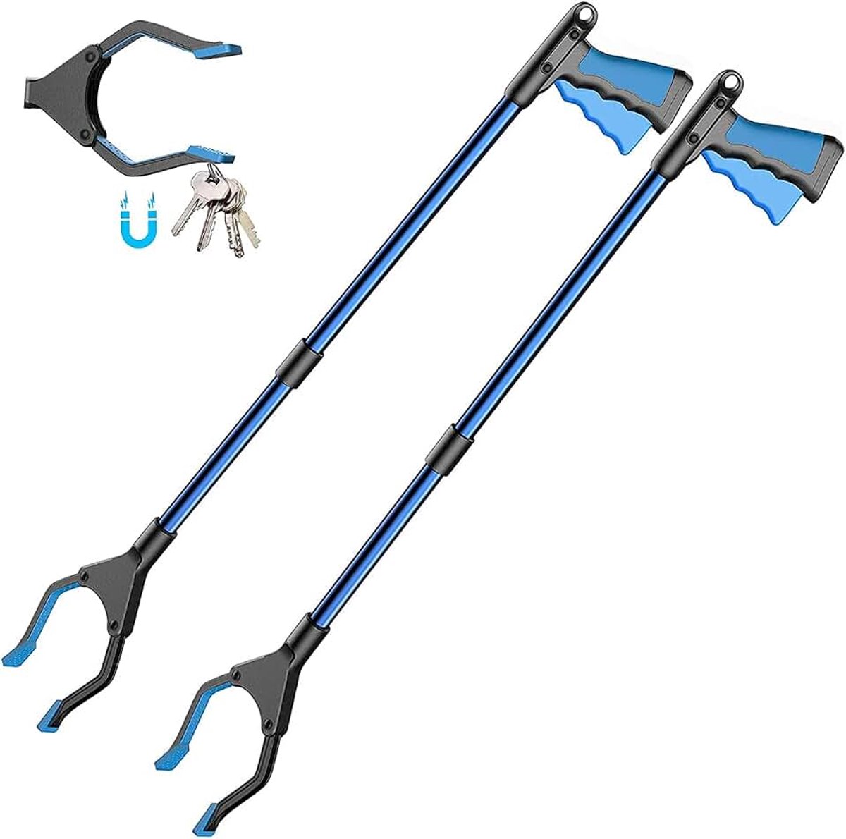 2-delige gereedschapsset, telescopische tang, vuilnistang, lange grijper, 81 cm, met stevige handgreep, magnetische punt, lichte kop, 90 graden draaibaar, voor afval