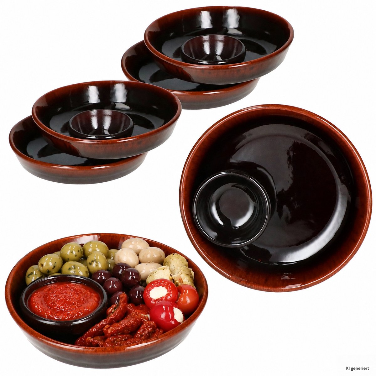 Set van 6 JUEGO tapasschalen van klei Ø 14cm donkerbruin - 240733.3