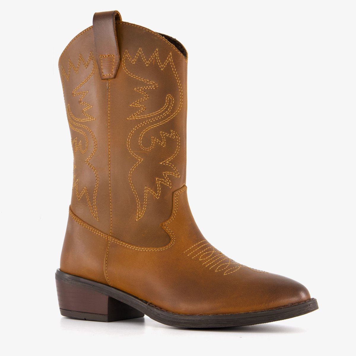 Groot leren meisjes cowboylaarzen cognac bruin - Maat 35 - Uitneembare zool