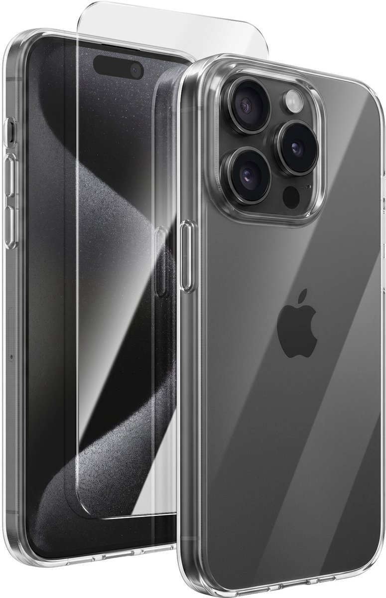 Mayaxess, Hoesje en Gehard Glas Geschikt voor Apple iPhone 15 Pro Max Volledige Bescherming, Transparant
