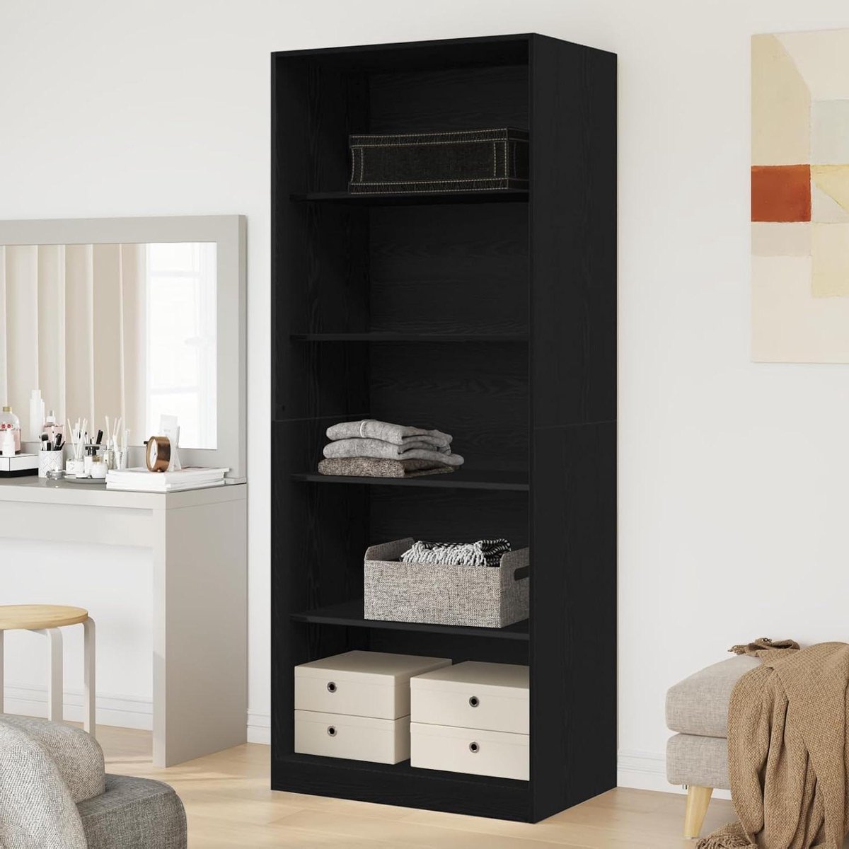 Kledingkast - Opbergkast Slaapkamer - Kleding Opbergen - Modern Mat Zwart - 80x50x200 cm - Zwart Eiken