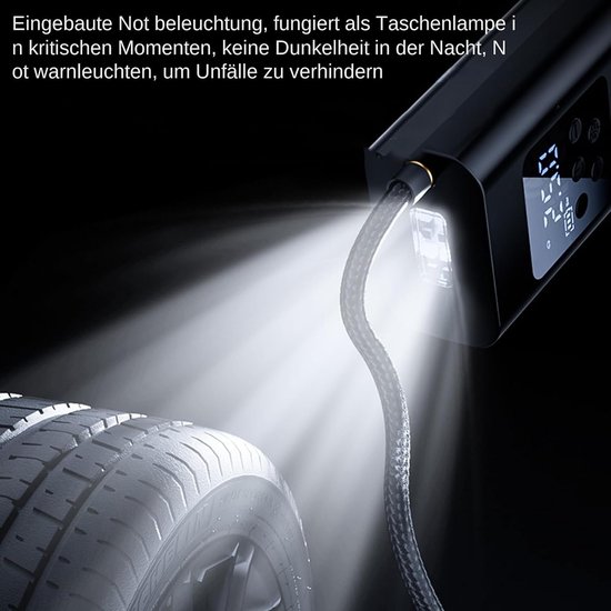 Elektrische Fietspomp - Luchtcompressor - Bandenpomp - Ballenpomp -Compressor Bandenpomp - Draagbare Luchtcompressor - 6000 mAh - Elektrische Fietspomp - Fiets/Auto/Motor/Bal/Luchtbed -Zwart van Merkloos — afbeelding 3