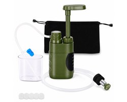Draagbare waterfilter met handpomp - Compact ABS pompfilter voor buitengebruik - Voor kamperen, wandelen, reizen, noodpakket en thuis - Groen