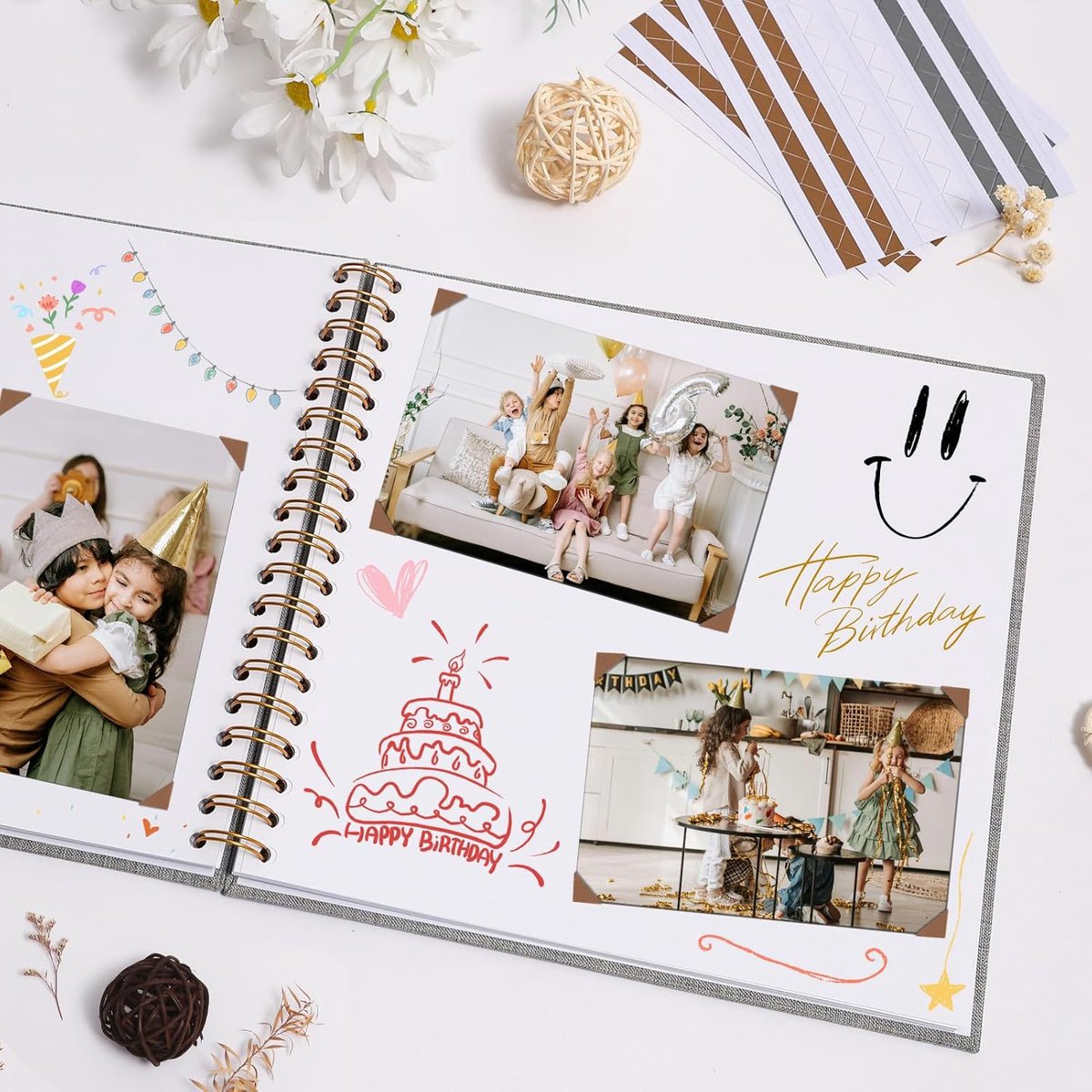 Fotoalbum - DIY plakboek - Memoires - 20x20 cm - 40 foto's - 80 pagina's - Inclusief 3 hoekstickers in goud, zilver en wit - Geschikt voor reizen, vakanties en afstuderen - Blauw