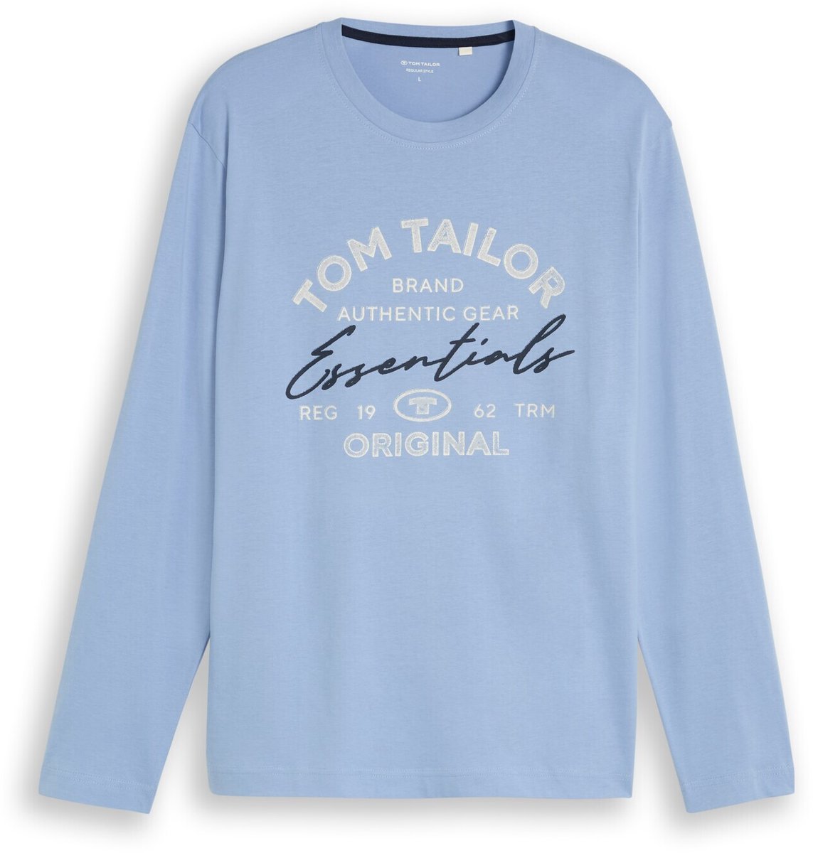 Tom Tailor - T-shirt met lange mouwen en logo-print - Maat S - Pale Blue