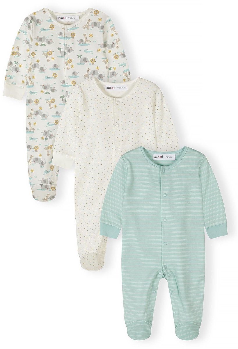 Minoti Baby Onesie 3-pack meisjes - lange mouw met safaridieren