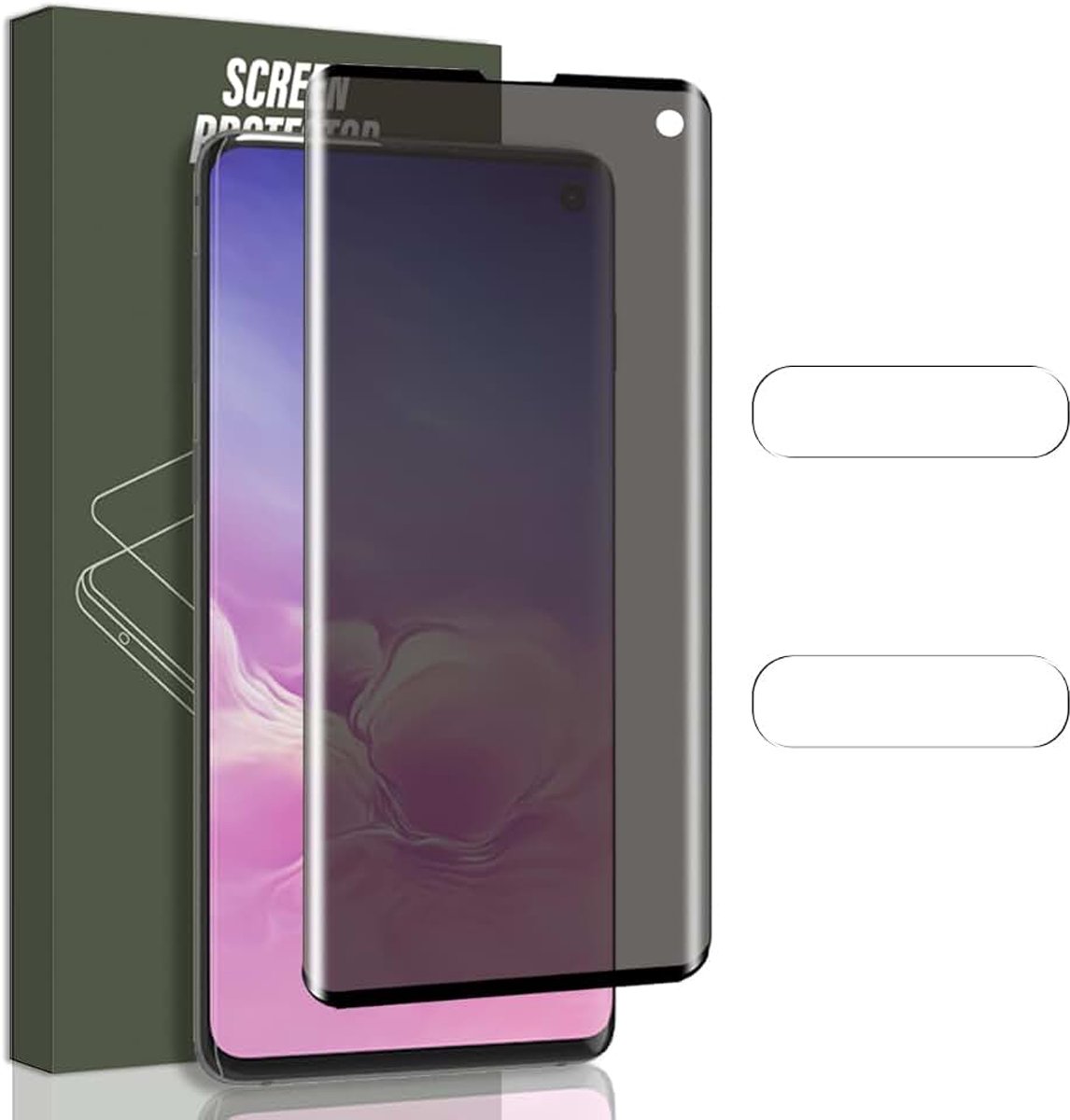 Displaybeschermfolie voor Samsung Galaxy S10 4G, 1 stuk privacy, beschermfolie en 2 camera-lensbescherming, hardheid 9H, anti-spionage-beschermfolie voor Galaxy S10 4G