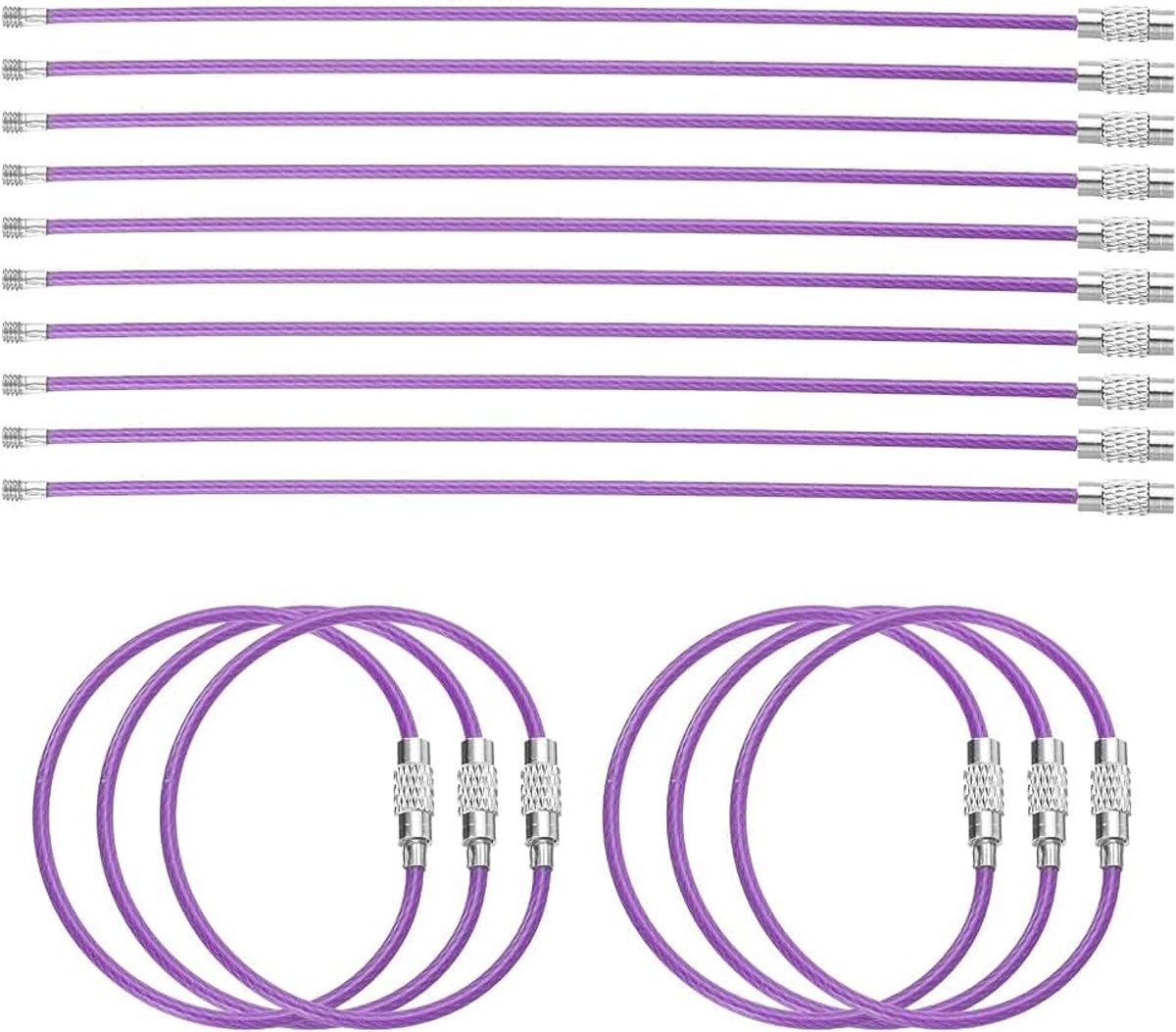 16 stuks kabelsleutelhangers van draad, 15,2 cm, met kunststof coating, 2 mm met kunststof gecoate sleutelring van roestvrij staal, voor het ophangen van etiketten, bagage, sleutels, ID's
