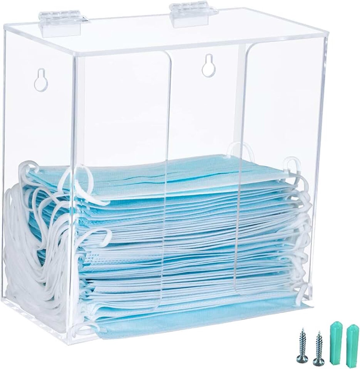 Box Houder Acryl Handschoenenrek Hygiëne Station met Deksel, Aanrecht/Wandbevestiging Opbergcontainer voor Maskers, Handschoenen, Servet, Haarnet, Schoenhoes, Clear