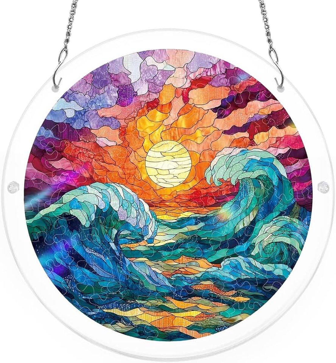 Acrylpuzzel Suncatcher, raamdecoratie om op te hangen, handgemaakte zonnevanger, voor tuin, terras, raam en deur (gouden tijd)