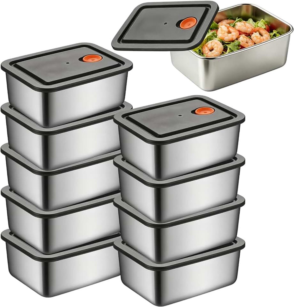 Voorraaddozen met deksel, 10 stuks voedselopslagcontainers, voedselopslagdoos, roestvrij staal, herbruikbaar, voor fruit, kaas, salades
