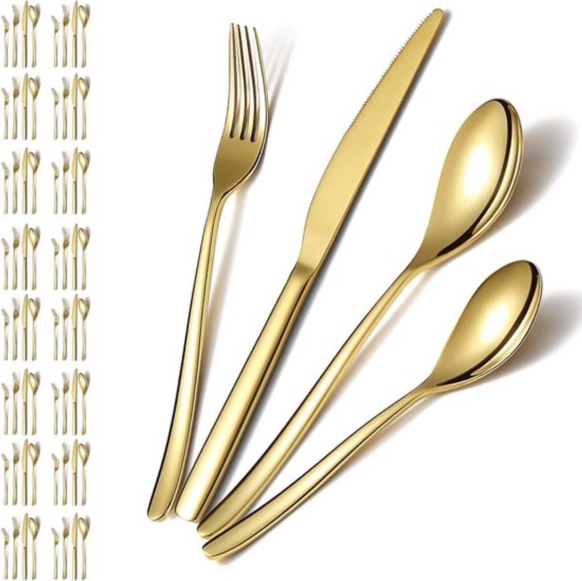 Gouden Bestekset van 48 Stukken voor 12 Personen, Roestvrij Stalen Bestek met Titanium Coating, Ideaal voor Thuis, Bruiloften en Restaurants