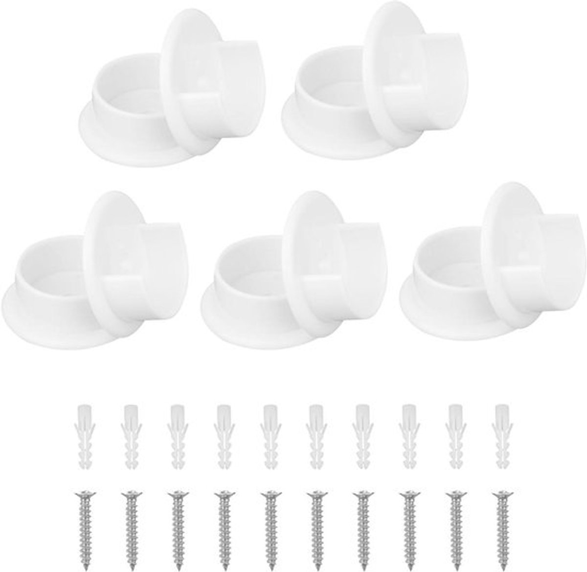 Kaststanghouders - Set van 10 stuks - Geschikt voor 3,5 cm stangen - Wit - Inclusief schroeven en ankers - Voor thuis, badkamer, gordijnen en kledingwinkel.