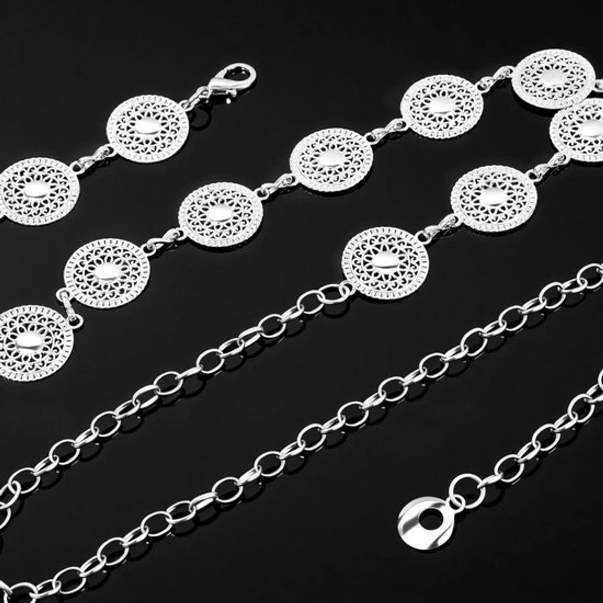 Dames Westernriem met metalen concho en zon-maan design - Country Boho tailleketting