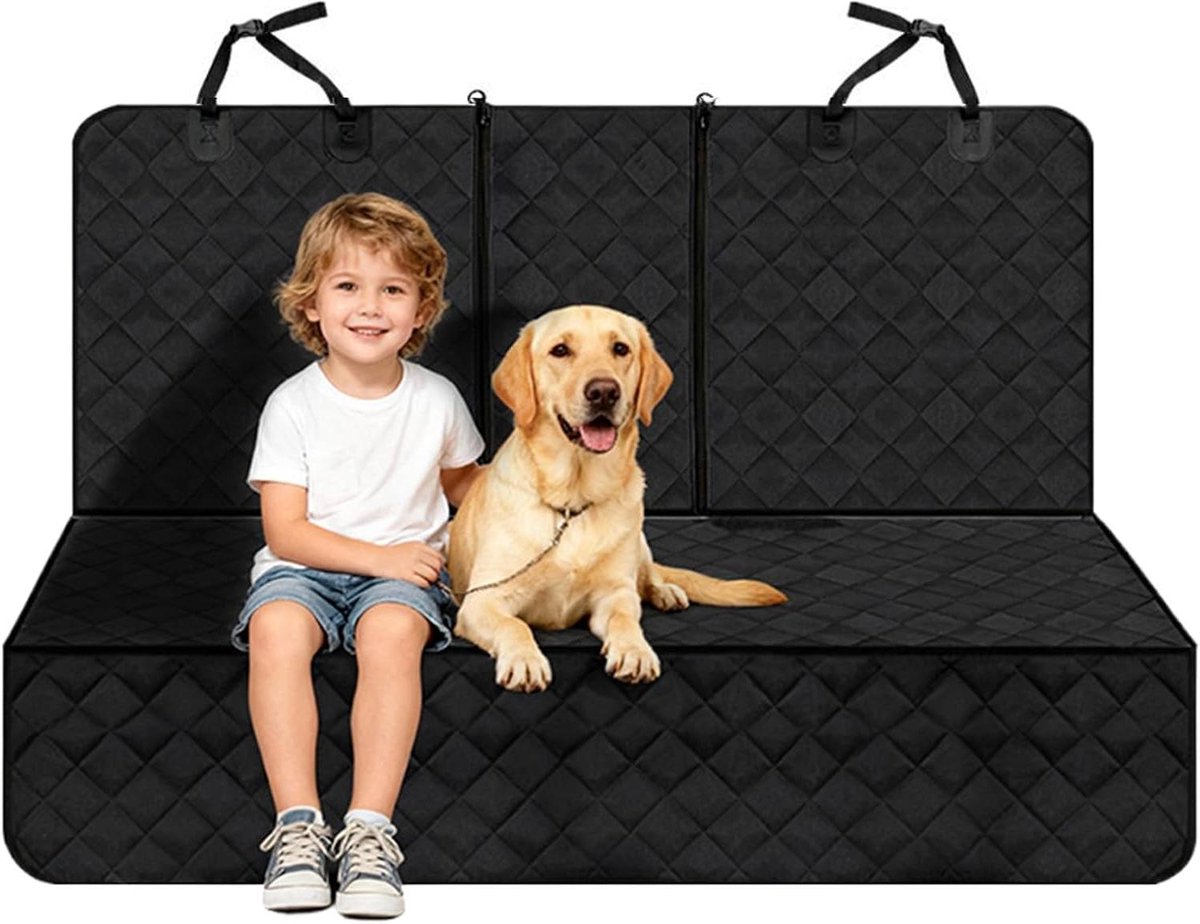 Honden Autostoelhoes - Auto Hond Mat - Reizen met Huisdier - Dubbele Gordelopeningen - Universele pasvorm - Zwart