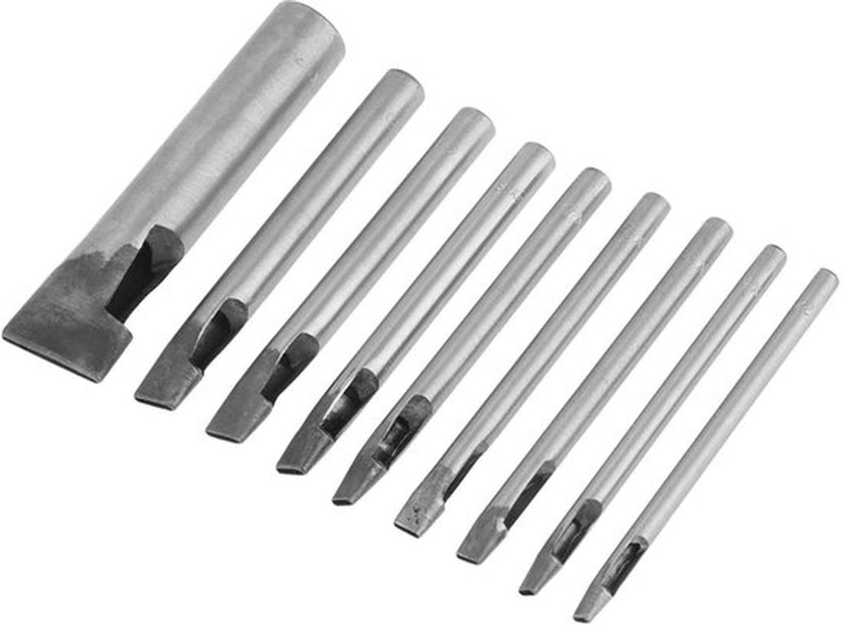 Perforator 9 Stuks - Lederen Holle Ponsset - Koolstofstaal - Precisie Gaten - Doe-het-zelf Tool - Duurzaam en Efficiënt - Pons