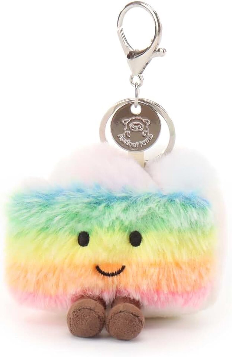 Lamb Regenboogtaart gesneden eten leuke sleutelhanger, zacht gevulde pluche sleutelhanger speelgoed voor kinderrugzak, portemonnee, 5 cm