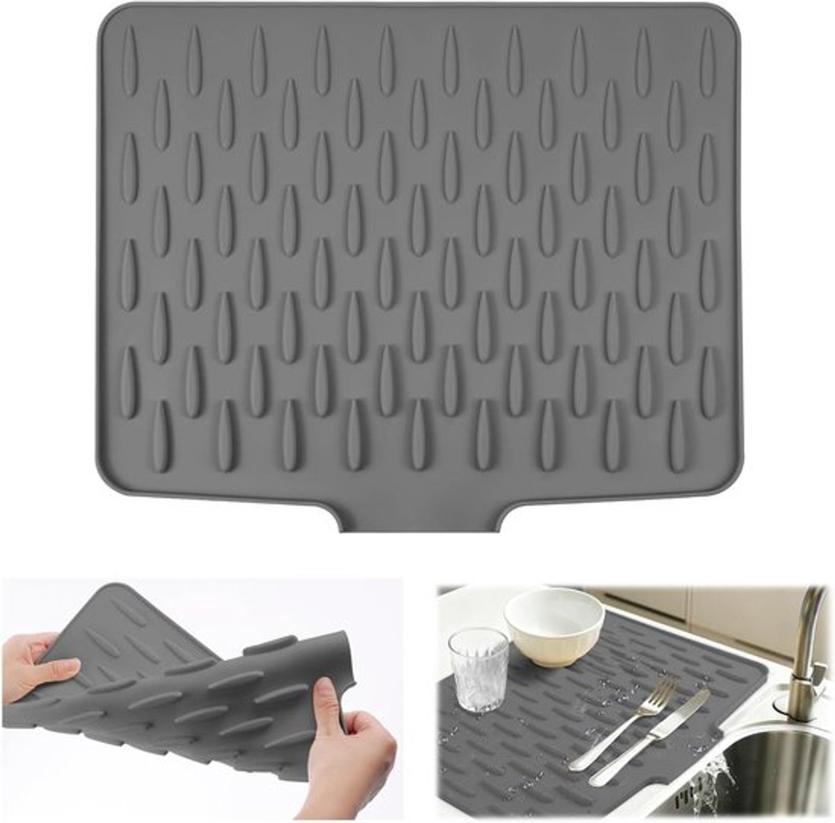Siliconen Afdruipmat Hittebestendig - Antislip Aanrechtbladbeschermer - Morsvrij Droogrek voor Keuken, Spoelbak en Tafel - Grijs 40x32,5 cm